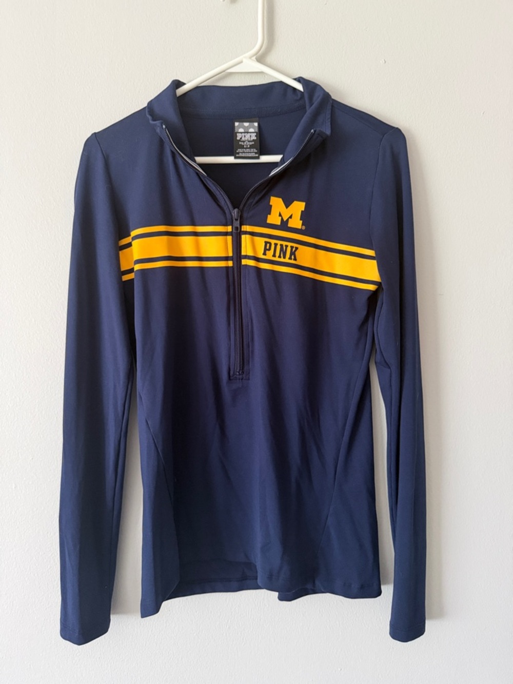PINK Victoria's Secret Navy and Yellow Quarter-Zip Long Sleeve Top